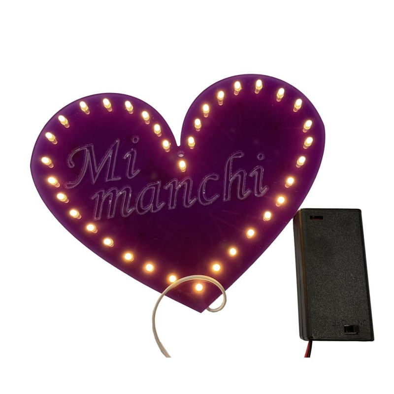 Cuore Mi Manchi Con 36 Led in Plexiglass Viola Cuore Mi Manchi Con 36 Led in Plexiglass Viola