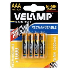 BLISTER 4 MINISTILO AAA RICARICABILI 1,2V 1000MAH VELAMP HR03